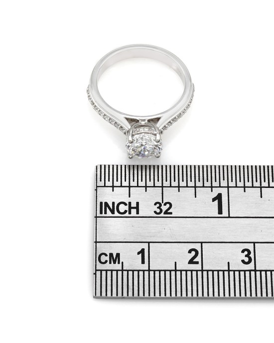 Round Diamond Engagement Ring with Diamond Accented Head in 14k White Gold